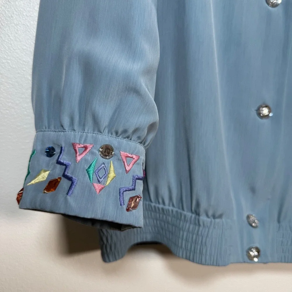 NWT Vintage Patchington Embroidered‎ Rhinestone Jacket Large Read Flaw Coastal G